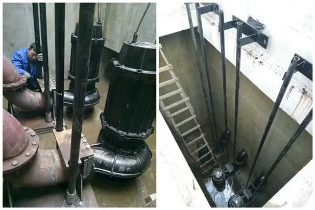 Submersible sewage pump for municipal and industrial duty Submersible sewage pump installed at a municipal station.