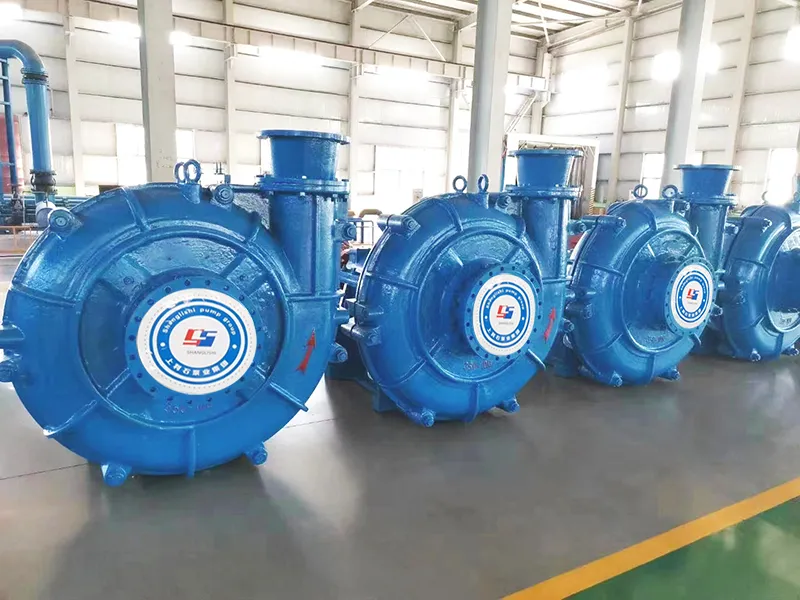 Row of finished SZP-series slurry pumps awaiting despatch