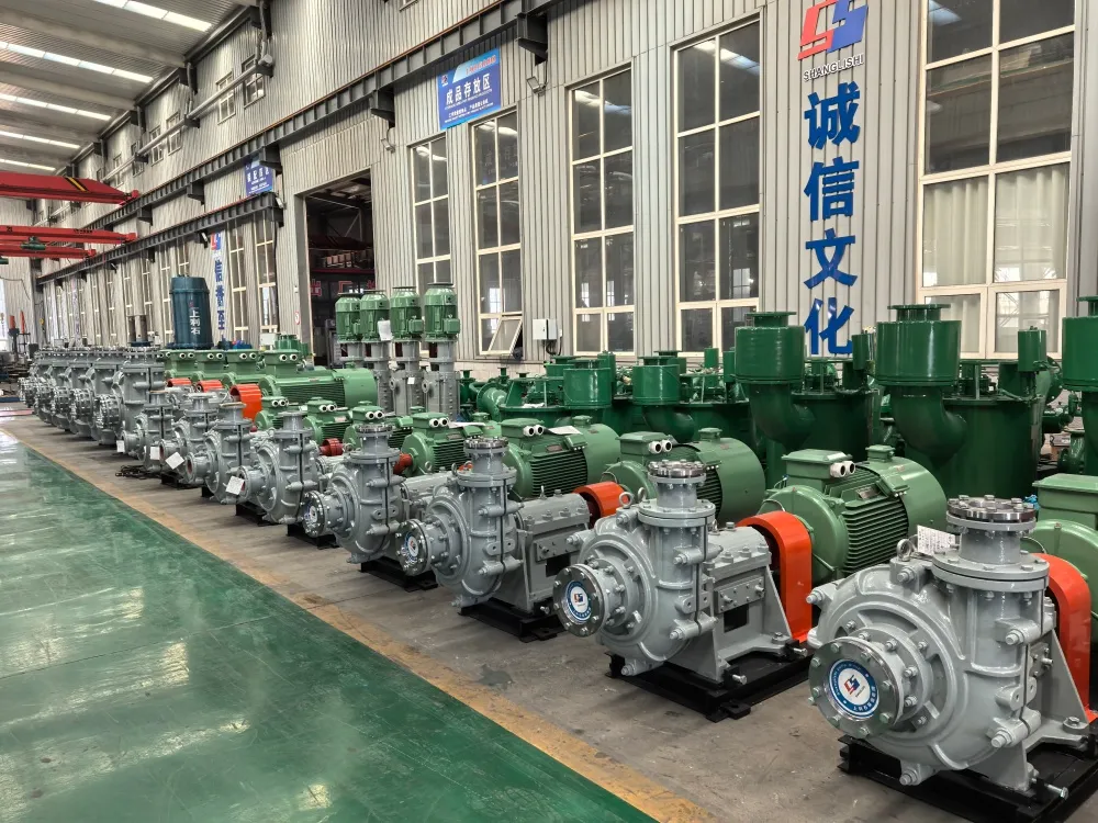 SZP-series pump sets with drive motors lined up in the workshop