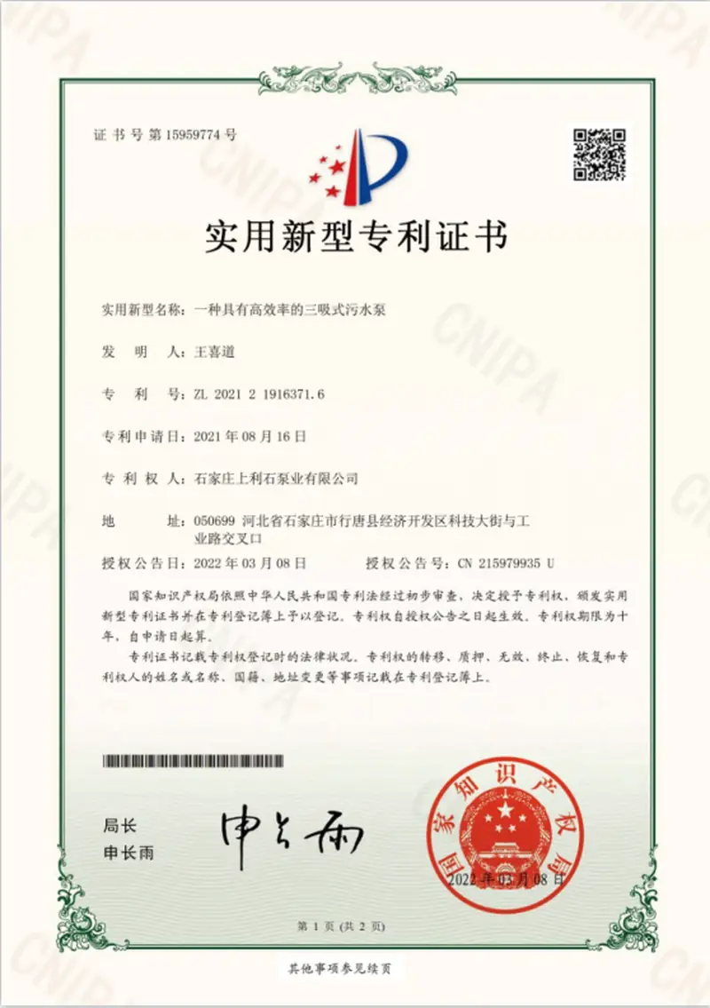 ZL202121916371.6 — High-efficiency triple-suction sewage pump