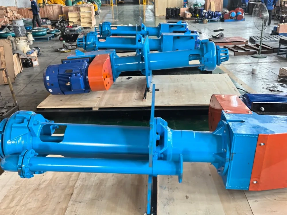 SSP vertical sump pumps lined up in the workshop
