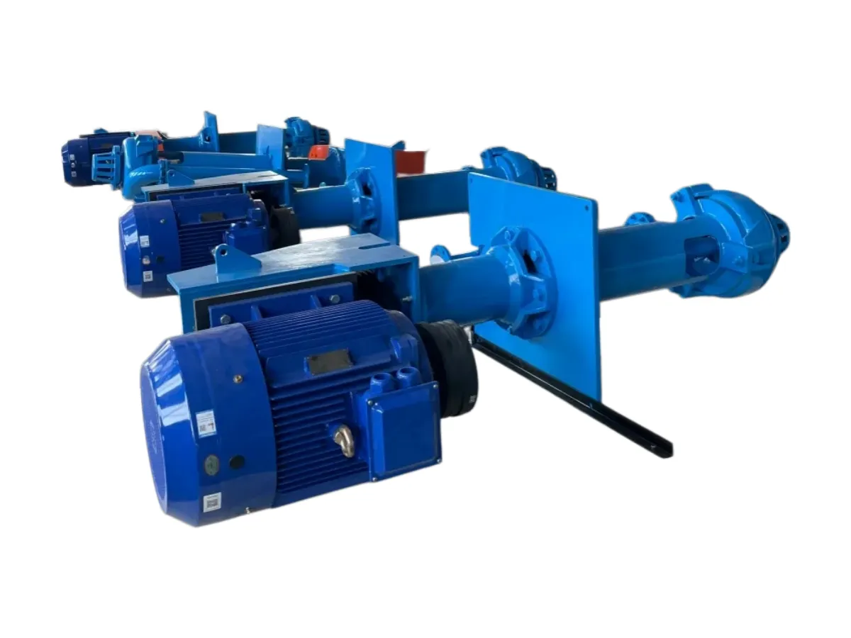 SSPR rubber-lined vertical sump pumps with drive motors, on white background