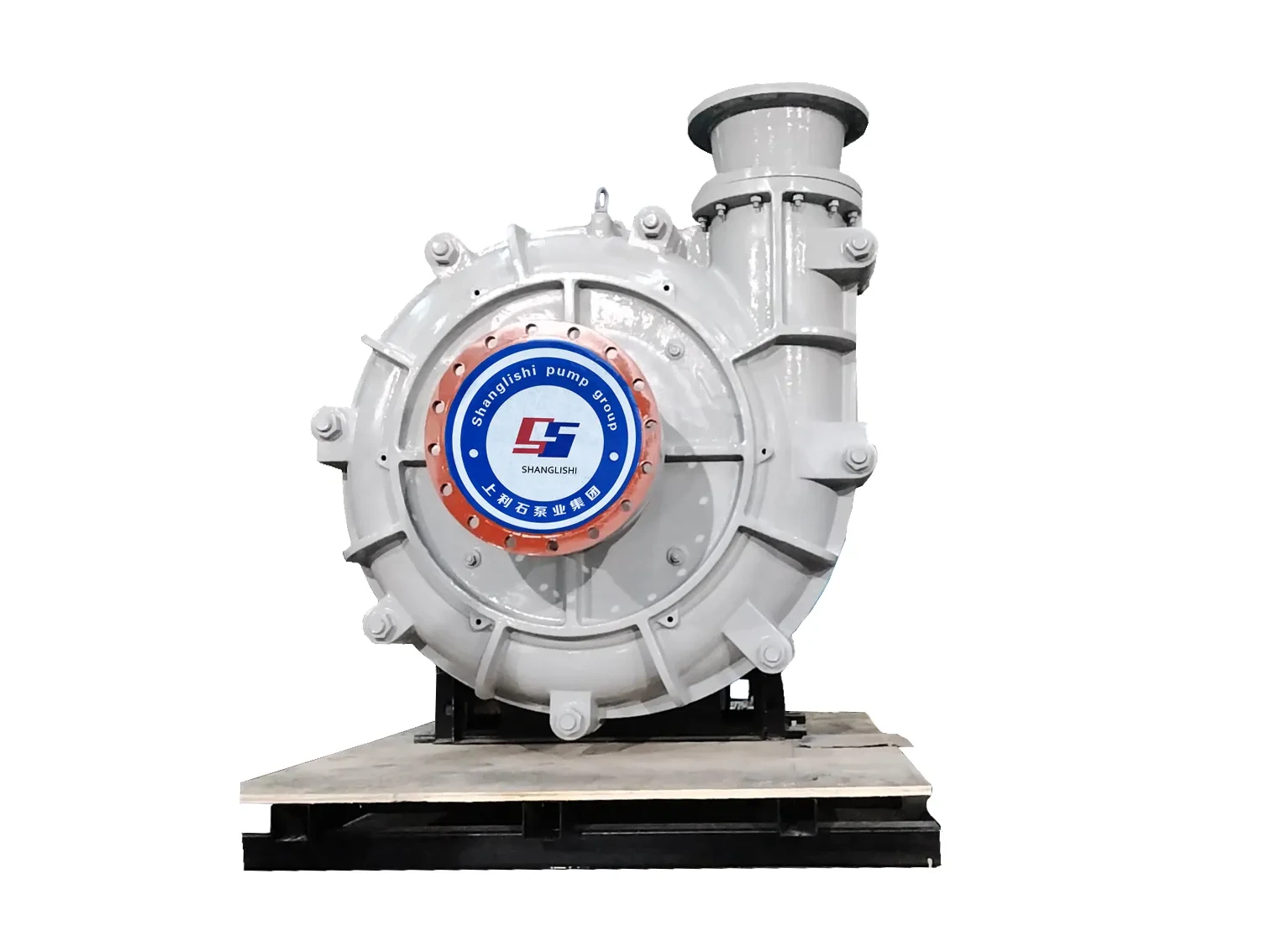 Ceramic-lined slurry pump on white background