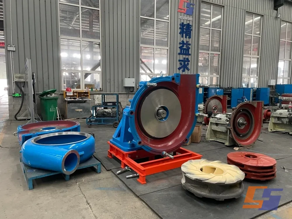 SAH-series pump casings and wet-end parts on the assembly floor
