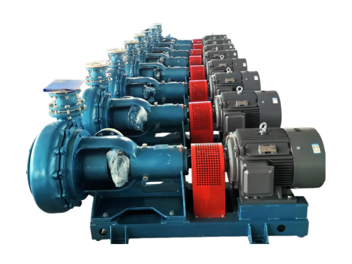 FGD slurry pump units lined up, on white background