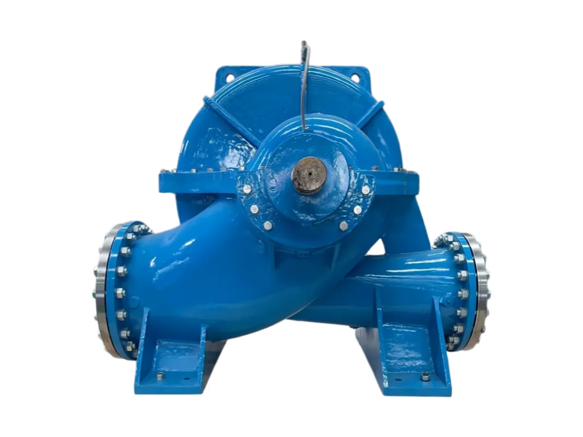 Double suction pump viewed from the top cover, on white background